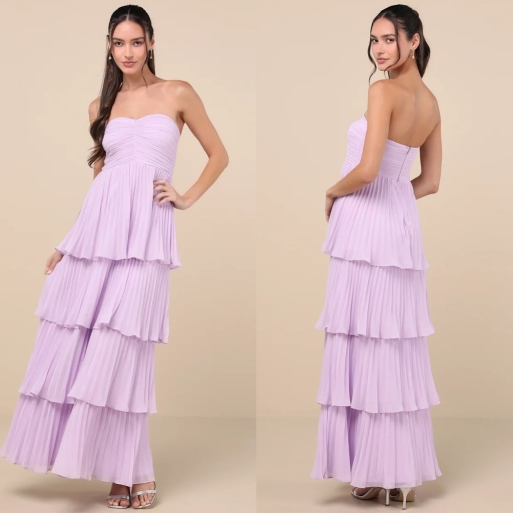 Lulus Seriously Sensational Lavender Strapless Tiered Maxi Dress Wedding Party